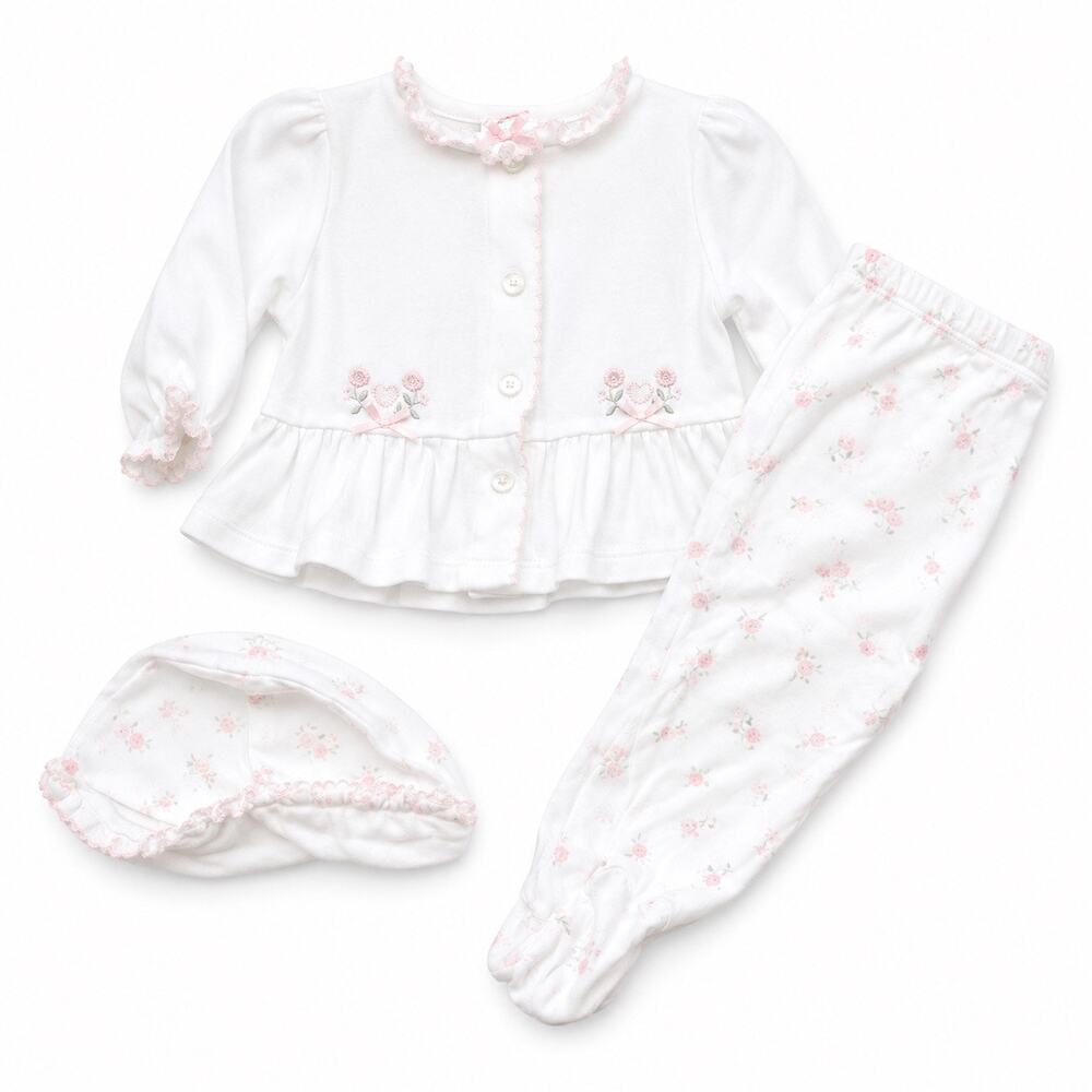 Little me Hat, Cardigan, and pants baby girl outfit 6mo Sweet Dainty